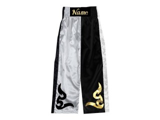 Pantalones de kickboxing personalizados : KNPANTS-002-Blanco-Negro