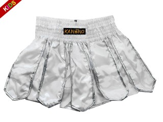 Pantalones Muay Thai Kanong para niños : KNS-139-Blanco-K