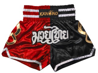 Pantalon Muay Thai Kanong : KNS-143-Rojo-Negro