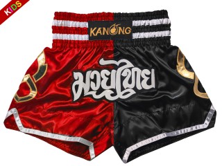 Pantalones Muay Thai Kanong para niños : KNS-143-Rojo-Negro-K