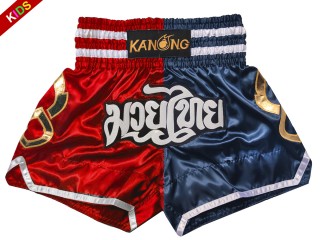 Pantalones Muay Thai Kanong para niños : KNS-143-Rojo-Azul Marino-K