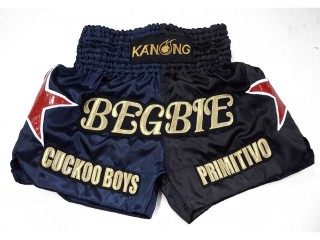 Pantalones Muay Thai Personalizados : KNSCUST-1264-Azul marino-Negro