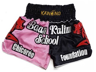 Pantalones Muay Thai Personalizados : KNSCUST-1277-Rosa-Negro