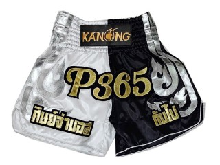 Pantalones Muay Thai Personalizados : KNSCUST-1287-Blanco-Negro