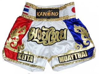 Pantalones Muay Thai Personalizados : KNSCUST-1290-Blanco