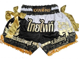 Pantalones Muay Thai Personalizados : KNSCUST-1296-Negro-Blanco