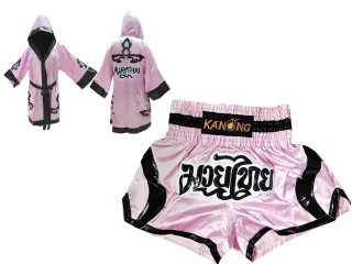 Personalizados- Bata de Boxeo + Pantalones Muay Thai : 143-Rosa