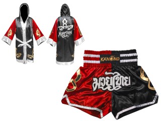 Personalizados- Bata de Boxeo + Pantalones Muay Thai : 143-Rojo-Negro
