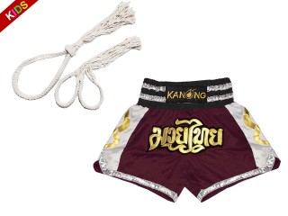 Set Mongkol Prajead con pantalones de Muay Thai de Niños : Mongkol-Boran-147-Granate