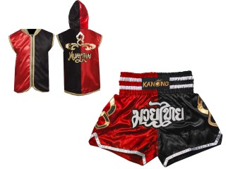 Capucha de Boxeo + Pantalones Muay Thai Personalizados : 143-Rojo-Negro