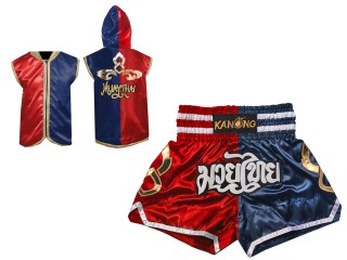 Capucha de Boxeo + Pantalones Muay Thai Personalizados : 143-Rojo-Azul Marino