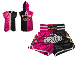 Capucha de Boxeo + Pantalones Muay Thai Personalizados : 143-Rosa-Negro
