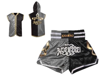 Capucha de Boxeo + Pantalones Muay Thai Personalizados : 143-Plateado-Negro