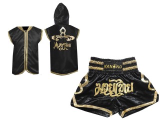 Ropa Muay Thai personalizada - Capucha de Boxeo + Pantalones Muay Thai : Negro Lai Thai