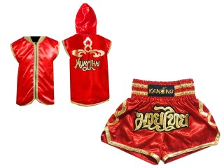 Personalizados - Capucha de Boxeo + Pantalones Muay Thai : Rojo Lai Thai