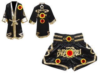 Personalizados - Bata de Boxeo + Pantalones Muay Thai : Negro Lai Thai