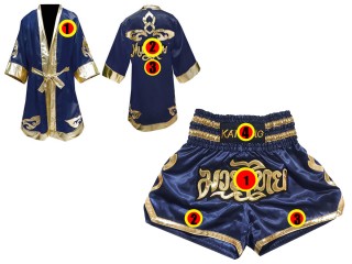 Personalizados -  Bata de Boxeo  + Pantalones Muay Thai : Azul marino Lai Thai