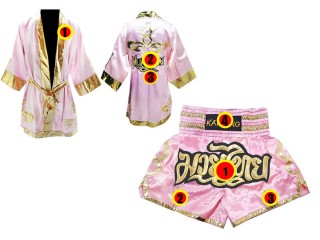Personalizados - Bata de Boxeo + Pantalones Muay Thai : Rosado Lai Thai