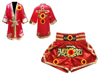 Personalizados - Bata de Boxeo + Pantalones Muay Thai : Rojo Lai Thai