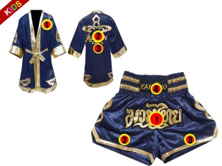Ropa Muay Thai personalizada - Bata de boxeo + Pantalones Muay Thai de Niños : Azul marino Lai Thai