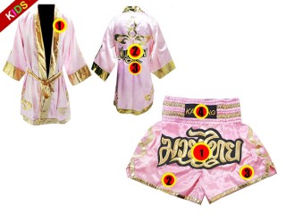 Bata boxeo personalizada  + Pantalones kick boxing personalizados de Niños : Rosado Lai Thai