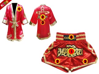 Personalizados - Kanong Bata + Pantalones Muay Thai Niños : Rojo Lai Thai