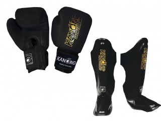 Guantes de Boxeo + Espinilleras Kanong : Negro