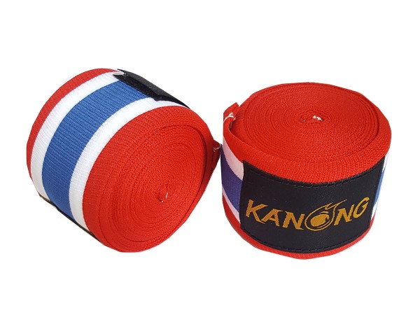 Muay Thai Vendas de KANONG (Handwraps) : Rojo/Blanco/Azul