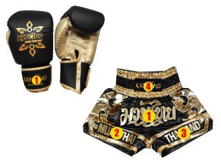 Set de pantalones cortos de Muay Thai y guantes de boxeo personalizados.