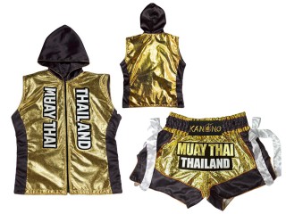 Capucha de Boxeo + Pantalones Muay Thai Personalizados : KNHODSET-004-Oro-Negro