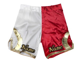Pantalones cortos de MMA personalizados con nombre o logotipo: Blanco-Rojo
