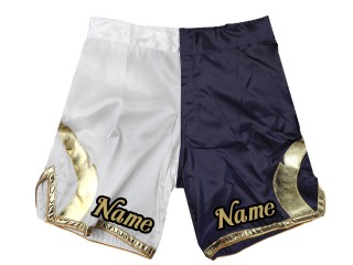 Pantalones cortos de MMA personalizados con nombre o logotipo: Blanco-Azul marino