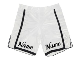 Shorts MMA de diseño personalizado con nombre o logo: Blanco-Negro