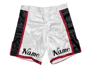 Shorts MMA de diseño personalizado con nombre o logo: Blanco-Rojo