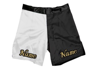 Shorts MMA de diseño personalizado con nombre o logo: Blanco-Negro