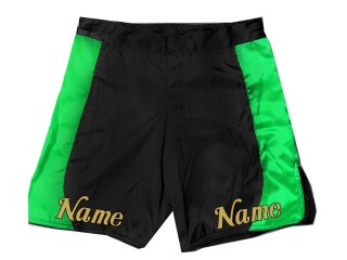 Personaliza el diseño de pantalones cortos de MMA con nombre o logotipo: Negro-Verde