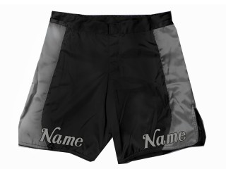 Personaliza pantalones cortos de MMA con nombre o logotipo: Negro-Gris