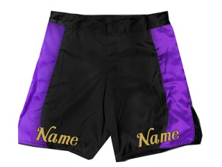 Personaliza los pantalones cortos de MMA con nombre o logotipo: Negro-Morado