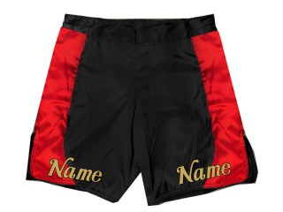 Personaliza pantalones cortos de MMA con nombre o logotipo: Negro-Rojo