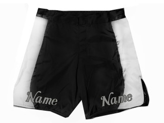 Shorts MMA de diseño personalizado con nombre o logo: Negro-Blanco