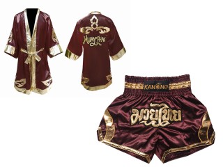 Personalizados - Bata de Boxeo + Pantalones Muay Thai : Set-144-Granate