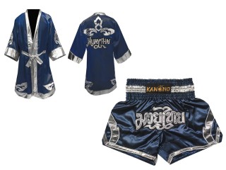 Personalizados - Bata de Boxeo + Pantalones Muay Thai : Set-144-Marino