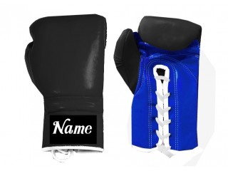Guantes de boxeo con cordones personalizados : Negra-azul