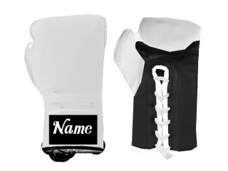 Guantes de boxeo con cordones personalizados : Blanca-negra