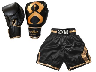 Kit boxeo - Guantes y Pantalones Boxeo Personalizados : KNCUSET-201-Negro-Oro