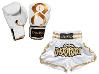 Guantes de Muay Thai y Pantalones Muay Thai personalizados : Set-121-Thaikick-Blanco