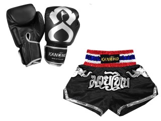 Guantes de Muay Thai y Pantalones Muay Thai personalizados : Set-125-Gloves-Thaikick-Negro