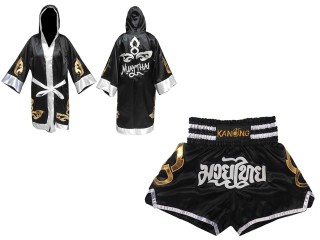 Personalizados - Bata de Boxeo + Pantalones Muay Thai : Set-143-Negro