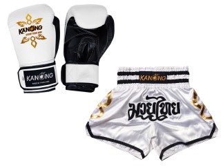 Guantes de Muay Thai y Pantalones Muay Thai personalizados : Set-143-Gloves-Blanco