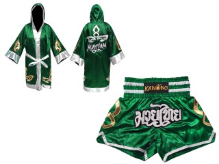 Personalizados - Bata de Boxeo + Pantalones Muay Thai : Set-143-Verde